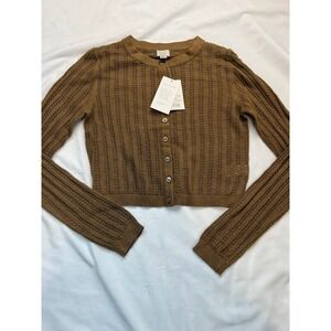 A New Day Brown Pointelle Knit Button Front Cardigan Sweater XS NEW
